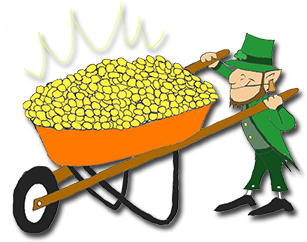 Leprechaun with wheelbarrow of gold
